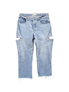 Abercrombie & Fitch 90s Baggy Jeans Womens Light Blue Ripped Distressed Size 14